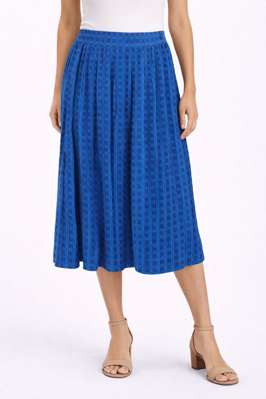 LIZ CLAIBORNE Vintage 100% Silk Blue Pleated Midi Skirt Geometric Print 12